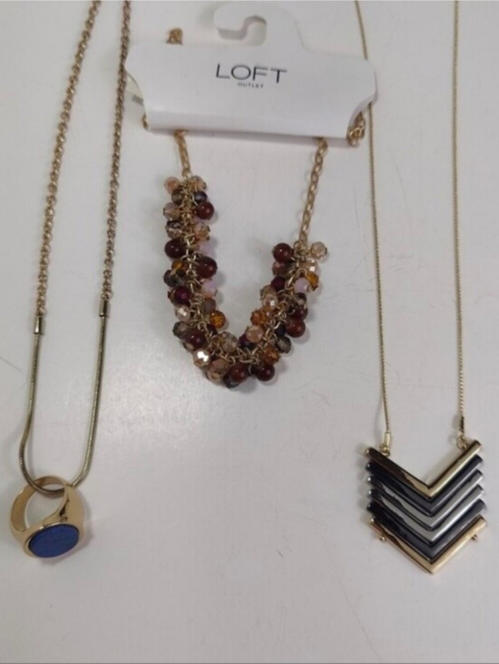 LOFT Outlet 3pc Necklace Bundle Gold Tone Chevron Statement Layered Jewelry
